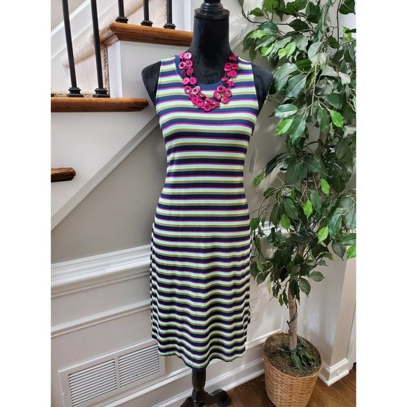 Time and Tru Women's Multicolor Rayon Round Neck Sleeveless Knee Length Dress M - Picture 12 of 12